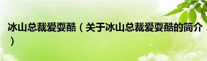冰山总裁爱耍酷(关于冰山总裁爱耍酷的简介)