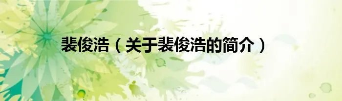 裴俊浩（关于裴俊浩的简介）
