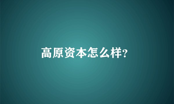 高原资本怎么样？