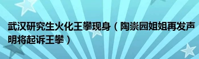武汉研究生火化王攀现身(陶崇园姐姐再发声明将起诉王攀)