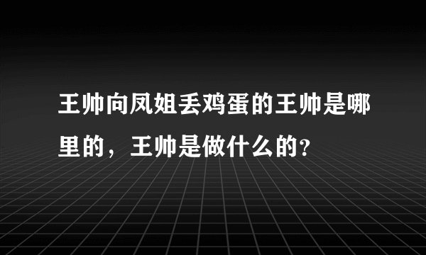 王帅向凤姐丢鸡蛋的王帅是哪里的,王帅是做什么的?