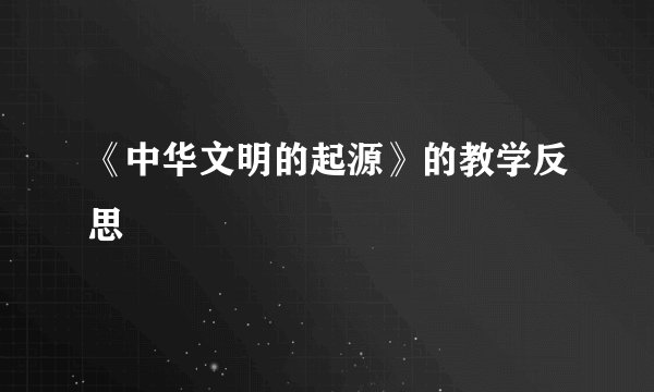 《中华文明的起源》的教学反思