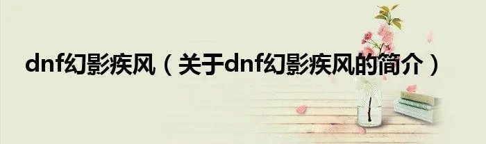 dnf幻影疾风（关于dnf幻影疾风的简介）
