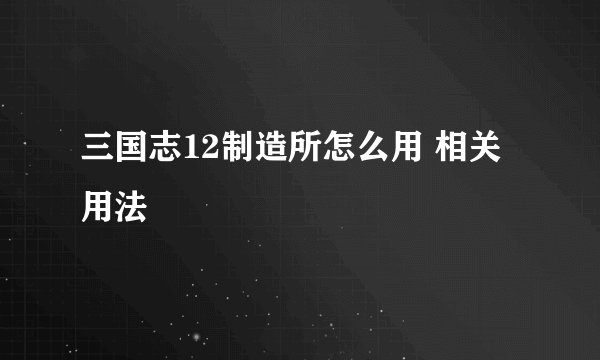 三国志12制造所怎么用 相关用法