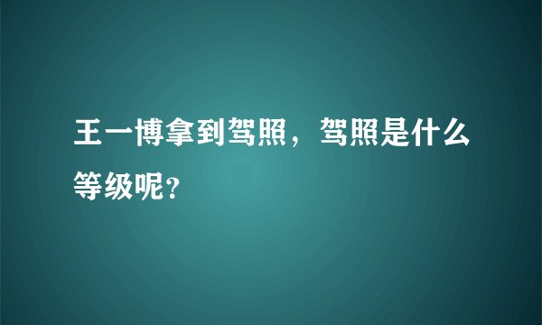 王一博拿到驾照，驾照是什么等级呢？