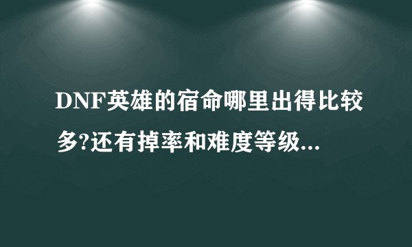 DNF英雄的宿命哪里出得比较多?还有掉率和难度等级有关吗?