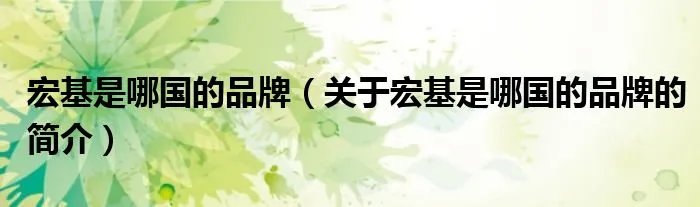 宏基是哪国的品牌（关于宏基是哪国的品牌的简介）