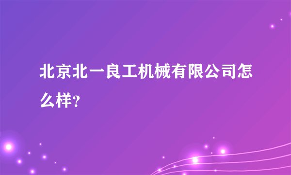 北京北一良工机械有限公司怎么样？
