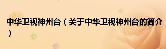 中华卫视神州台（关于中华卫视神州台的简介）