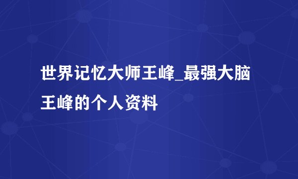 世界记忆大师王峰_最强大脑王峰的个人资料