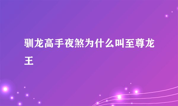 驯龙高手夜煞为什么叫至尊龙王