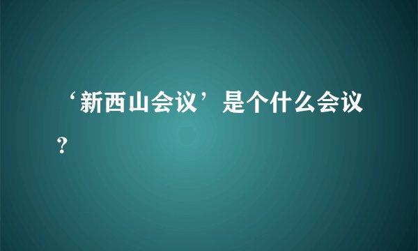 ‘新西山会议’是个什么会议？