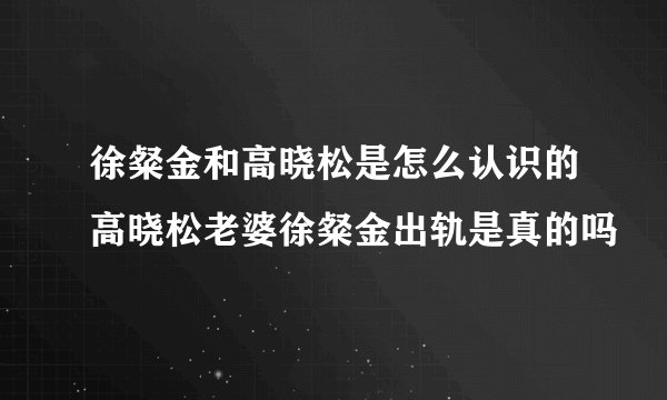 徐粲金和高晓松是怎么认识的高晓松老婆徐粲金出轨是真的吗