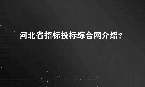 河北省招标投标综合网介绍？