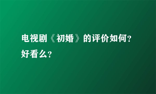 电视剧《初婚》的评价如何？好看么？