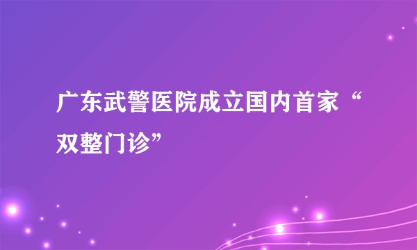 广东武警医院成立国内首家“双整门诊”