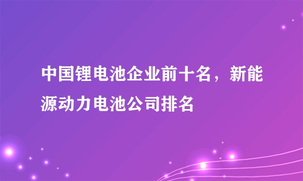 中国锂电池企业前十名，新能源动力电池公司排名