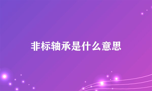 非标轴承是什么意思