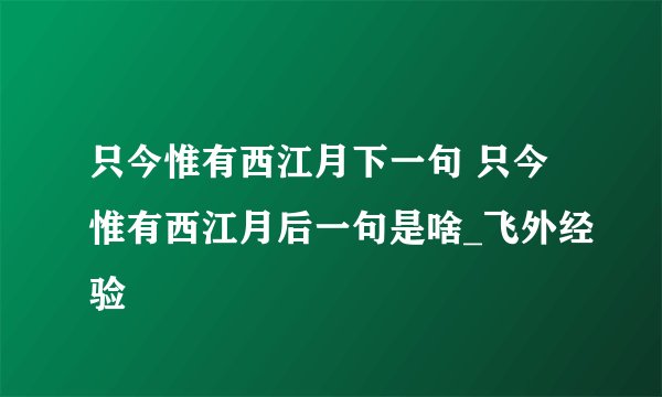 只今惟有西江月下一句 只今惟有西江月后一句是啥_飞外经验