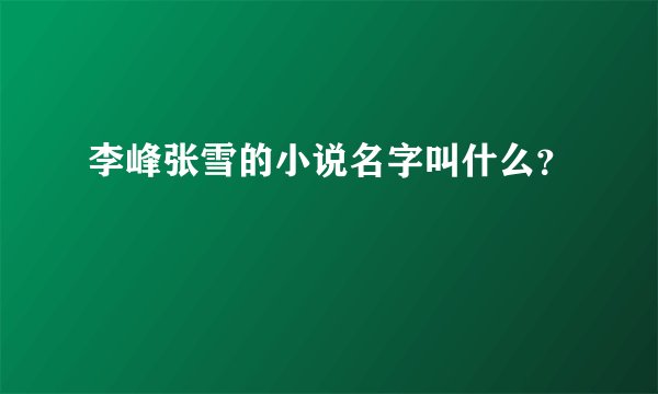 李峰张雪的小说名字叫什么？