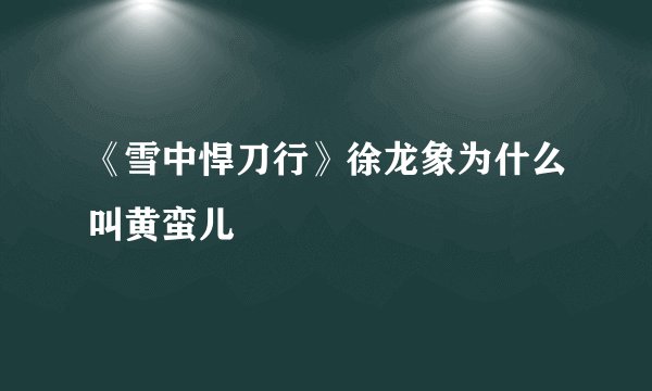 《雪中悍刀行》徐龙象为什么叫黄蛮儿
