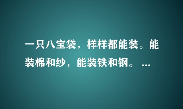 一只八宝袋，样样都能装。能装棉和纱，能装铁和钢。 （打一日常用品）