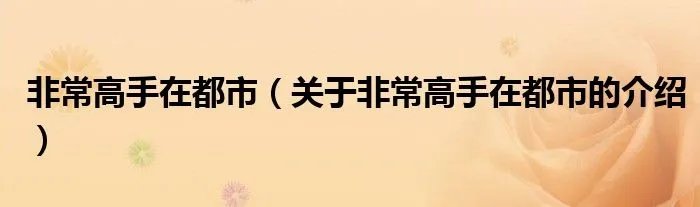 非常高手在都市（关于非常高手在都市的介绍）